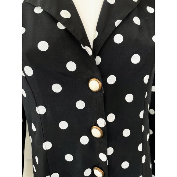 Vintage 1980s Black White Polka Dot Pleated Dress - Picture 6 of 12